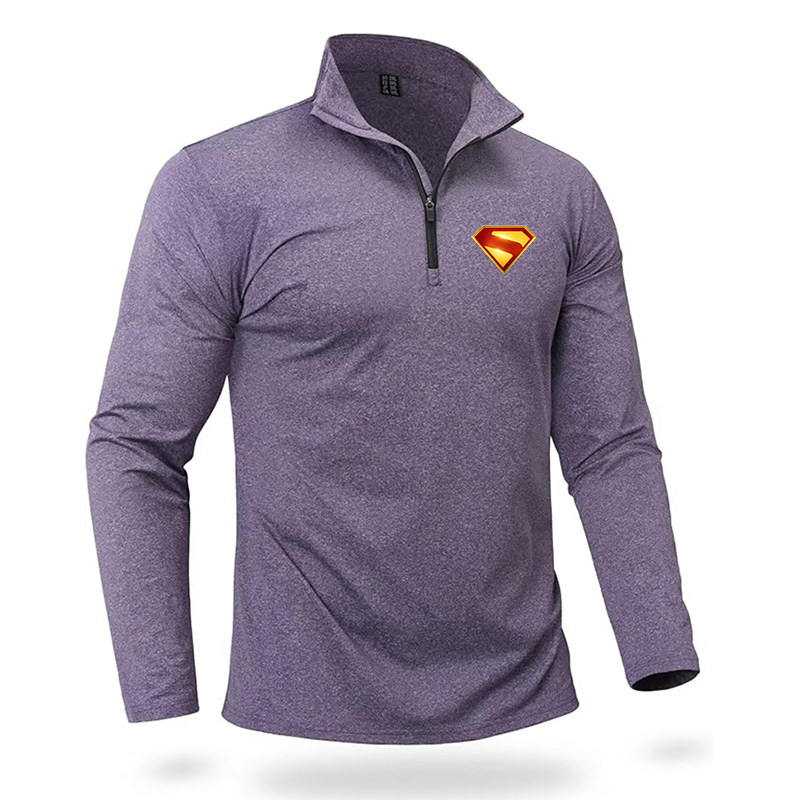 Men's Superman 2025  Quarter Zip Pullover Premium Fleece Lined Heather Long Sleeve Golf Shirts Midweight 1/4 Half Zip Sweatshirts