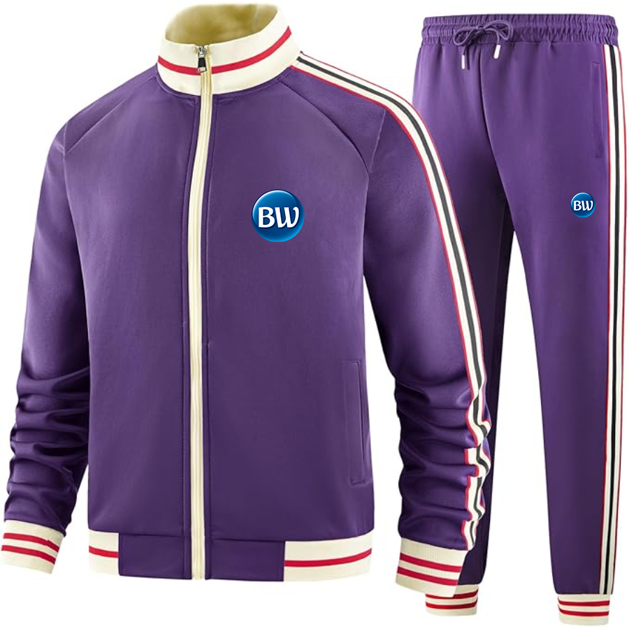 Men's Best Western  Premium Two-Piece Designer Tracksuit with Bold Striped Accents and Zippered Front Elevated Athletic Wear