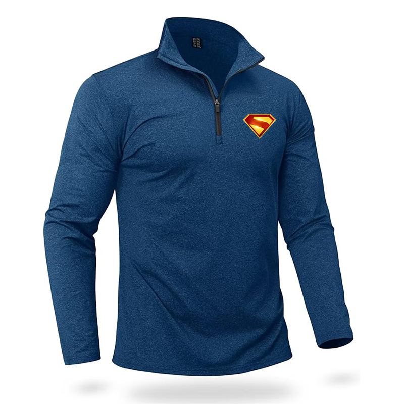 Men's Superman 2025  Quarter Zip Pullover Premium Fleece Lined Heather Long Sleeve Golf Shirts Midweight 1/4 Half Zip Sweatshirts