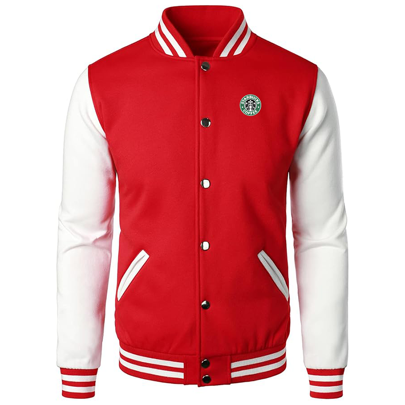 Men’s  Starbucks Coffee Varsity Baseball Jacket Cotton Blend Letterman Jackets