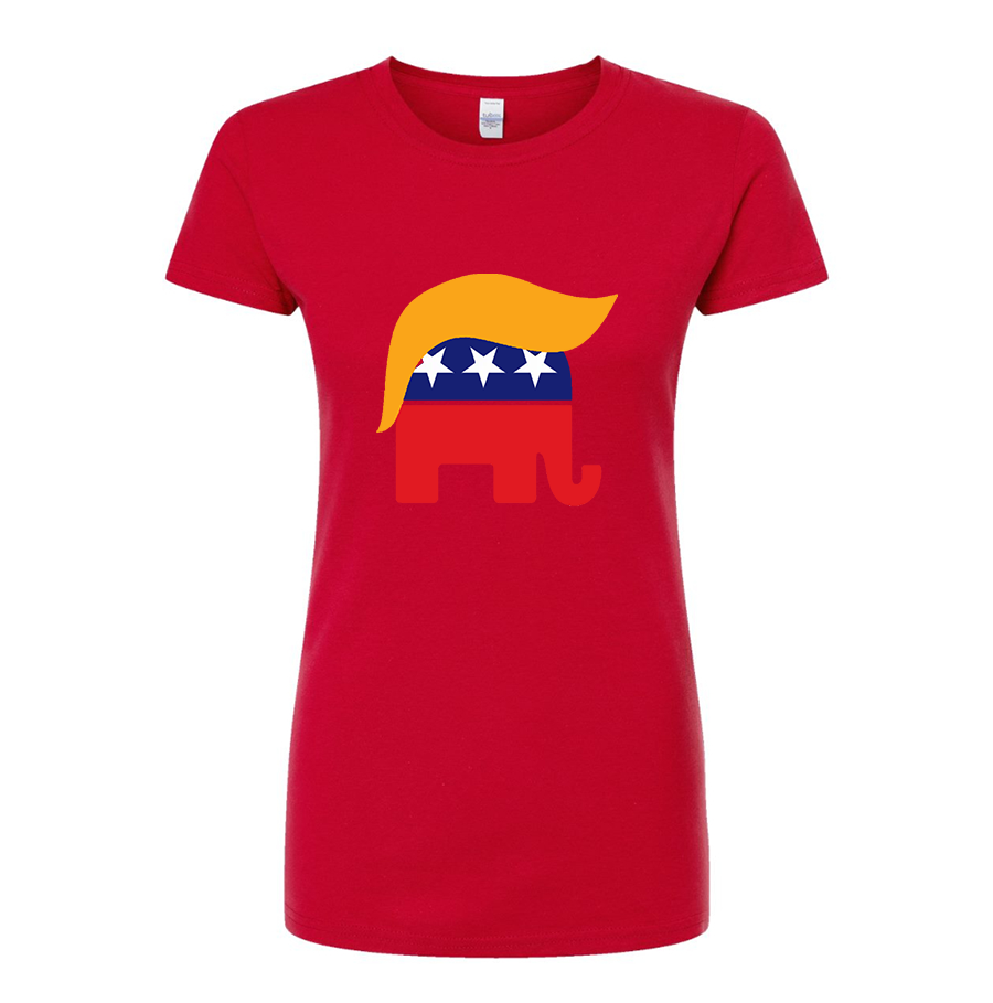 Women's Donald Trump Hair Elephant Round Neck T-Shirt