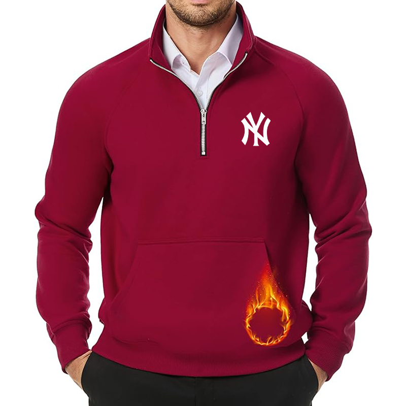 Men's New York NY Yankees JMIERR Quarter Zip Pullover Heavy Sweatshirts Warm Fleece Sweatshirt Polo