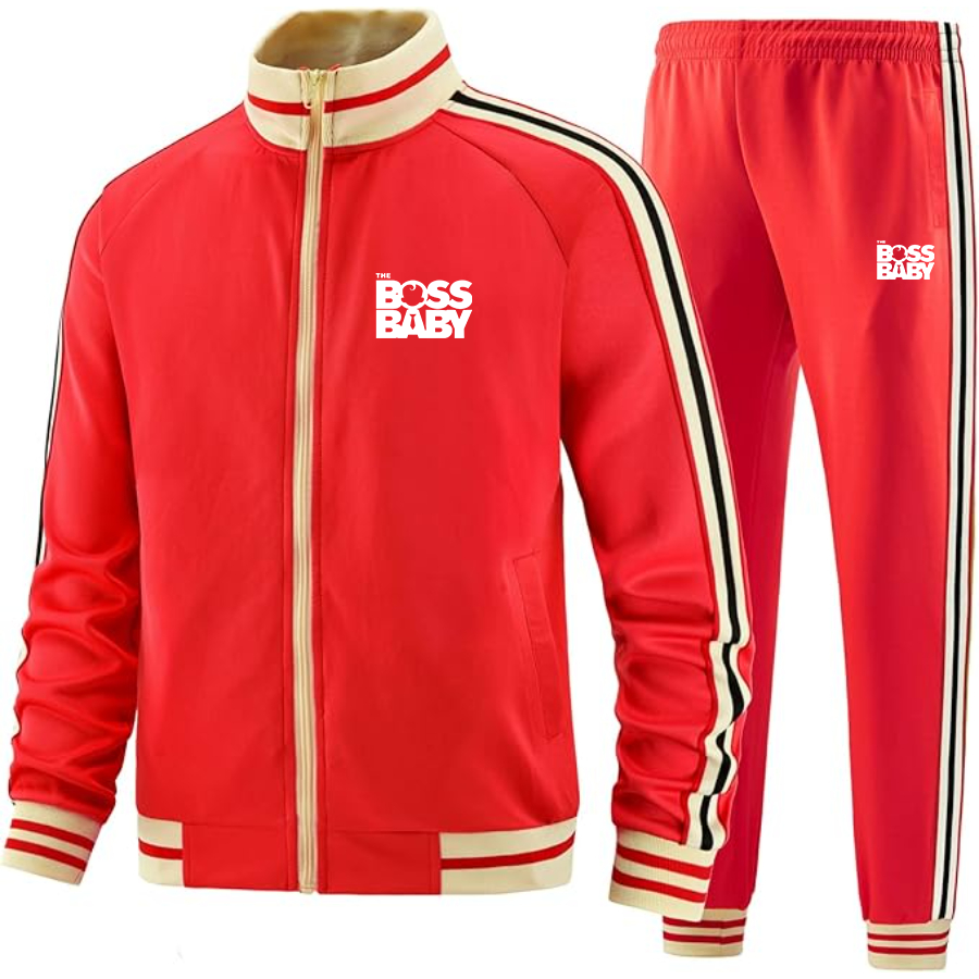 Men's Boss Baby  Two-Piece Designer Tracksuit with Bold Striped Accents and Zippered Front Elevated Athletic Wear
