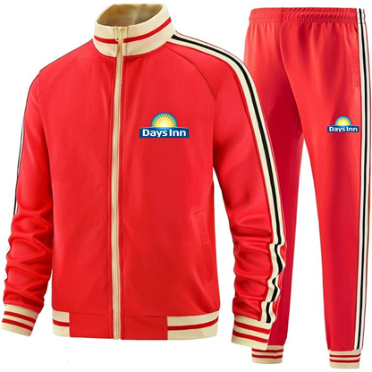 Men's Days Inn Premium Two-Piece Designer Tracksuit with Bold Striped Accents and Zippered Front Elevated Athletic Wear