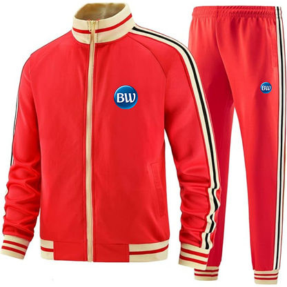 Men's Best Western  Premium Two-Piece Designer Tracksuit with Bold Striped Accents and Zippered Front Elevated Athletic Wear