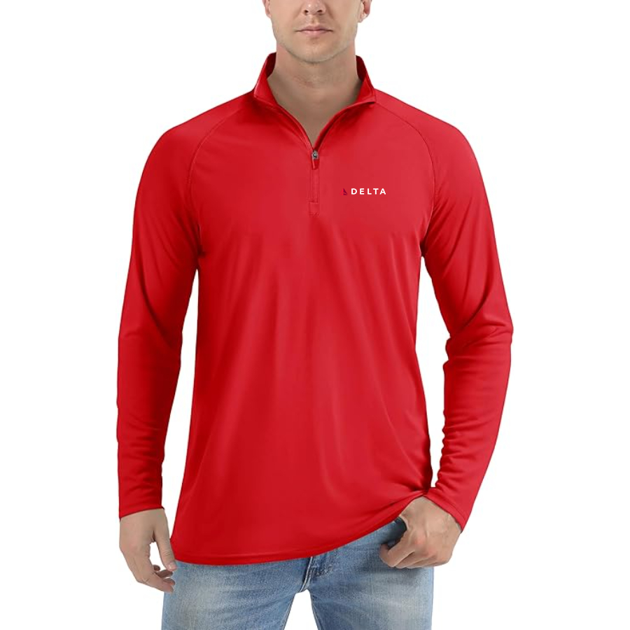 Men's Delta Airlines  Lightweight Quarter-Zip Athletic Shirt Long Sleeve Performance Wear