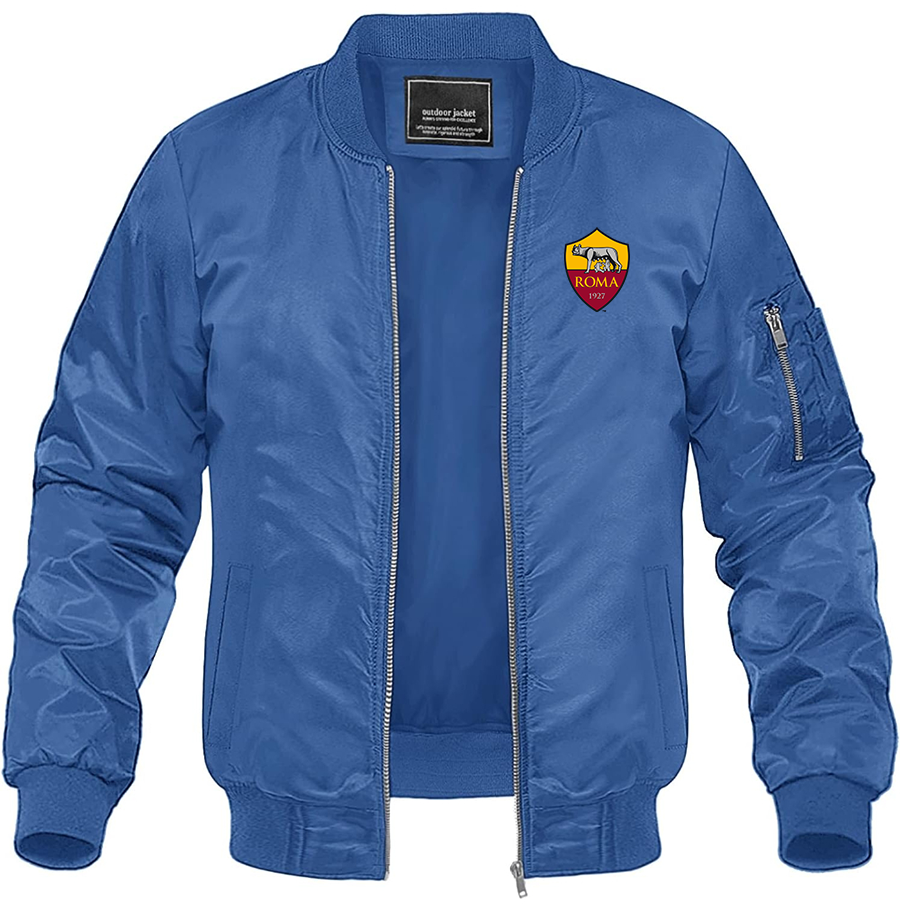 Men's AS Roma Lightweight Bomber Jacket Windbreaker Softshell Varsity Jacket