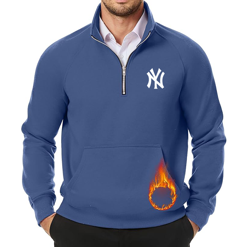Men's New York NY Yankees JMIERR Quarter Zip Pullover Heavy Sweatshirts Warm Fleece Sweatshirt Polo