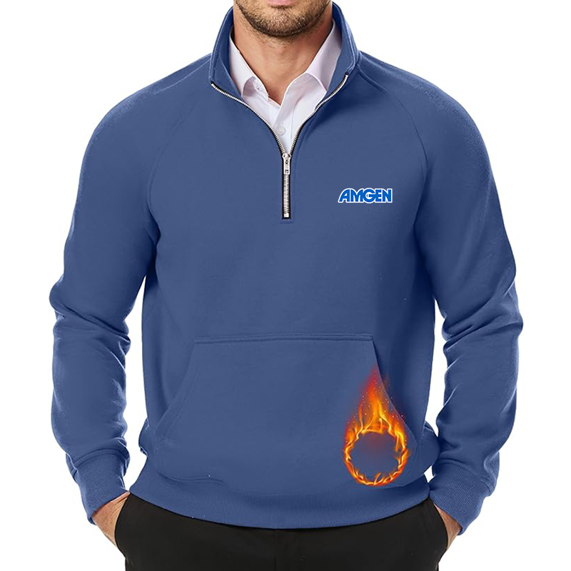 Men's Amgen JMIERR Quarter Zip Pullover Heavy Sweatshirts Warm Fleece Sweatshirt Polo