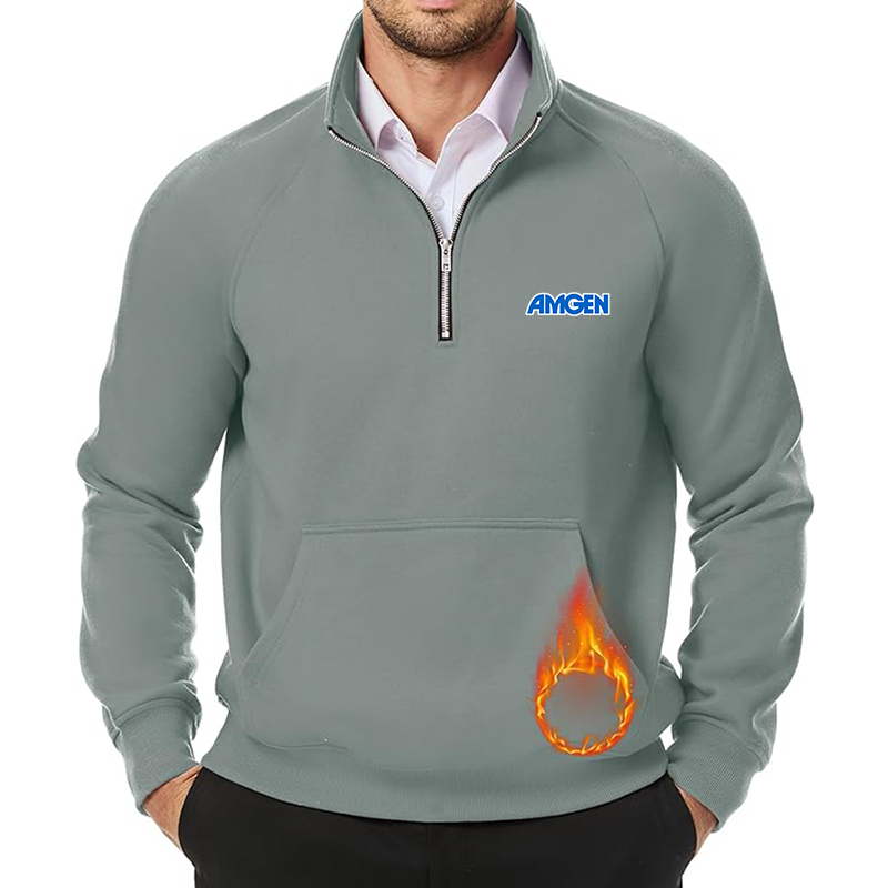 Men's Amgen JMIERR Quarter Zip Pullover Heavy Sweatshirts Warm Fleece Sweatshirt Polo
