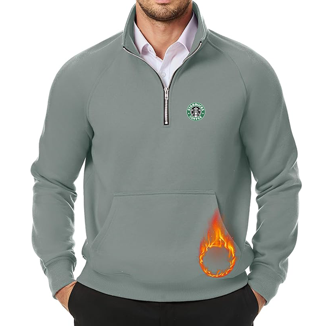 Men's  Starbucks Coffee  JMIERR Quarter Zip Pullover Heavy Sweatshirts Warm Fleece Sweatshirt Polo