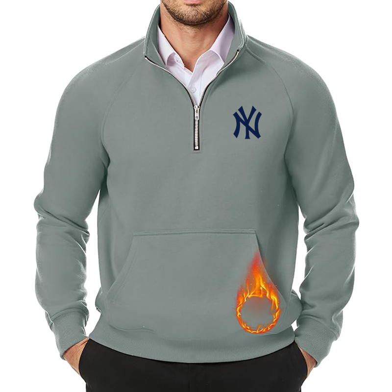 Men's New York NY Yankees JMIERR Quarter Zip Pullover Heavy Sweatshirts Warm Fleece Sweatshirt Polo