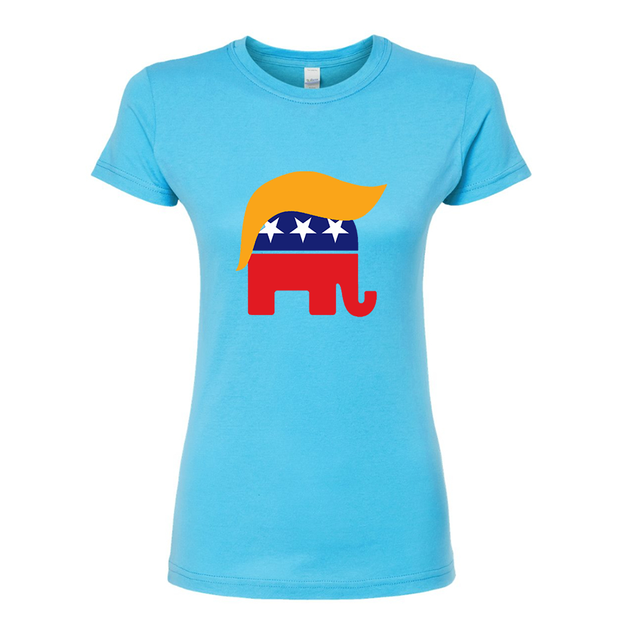 Women's Donald Trump Hair Elephant Round Neck T-Shirt