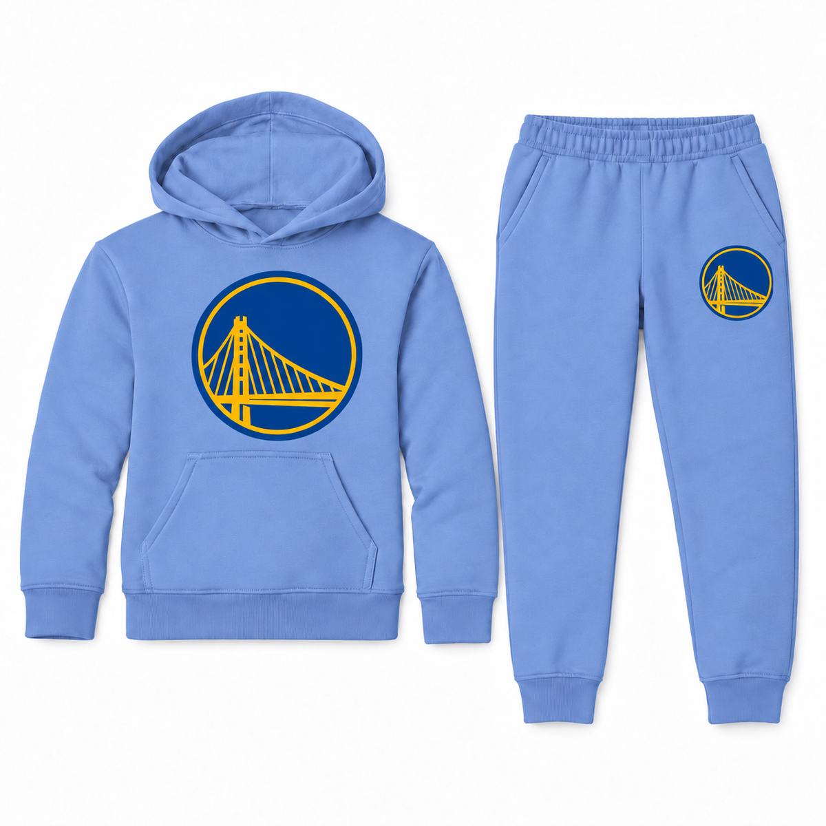 Golden State Warriors youth hoodie and joggers set in Carolina Blue