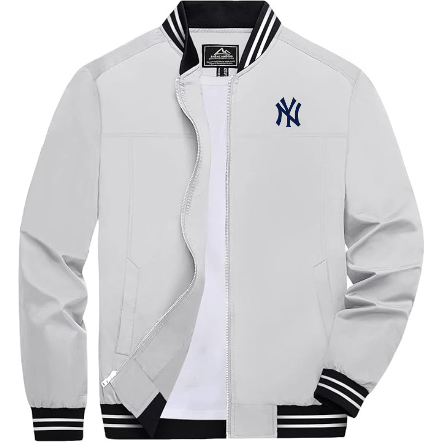 Men's New York NY Yankees Lightweight Zip-Up Bomber Jacket with Ribbed Collar and Cuffs Versatile Casual Outerwear