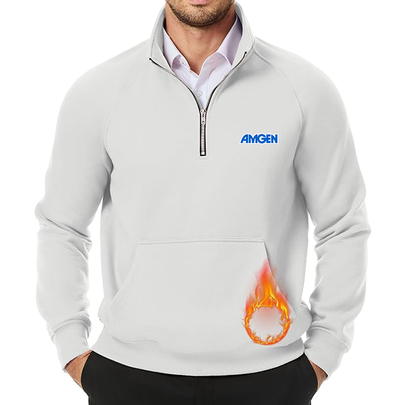 Men's Amgen JMIERR Quarter Zip Pullover Heavy Sweatshirts Warm Fleece Sweatshirt Polo