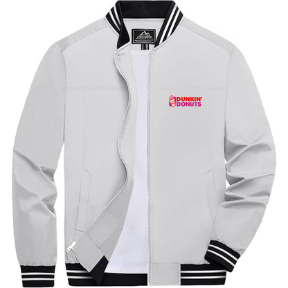 Men's Dunkin Donuts Lightweight Zip-Up Bomber Jacket with Ribbed Collar and Cuffs Versatile Casual Outerwear