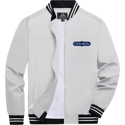 Men's Cinnabon Lightweight Zip-Up Bomber Jacket with Ribbed Collar and Cuffs Versatile Casual Outerwear