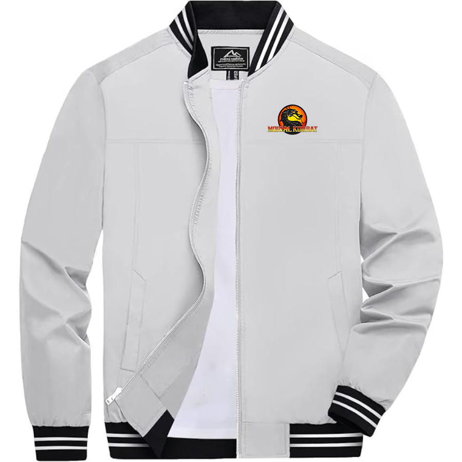 Men's Mortal Kombat Lightweight Zip-Up Bomber Jacket with Ribbed Collar and Cuffs Versatile Casual Outerwear