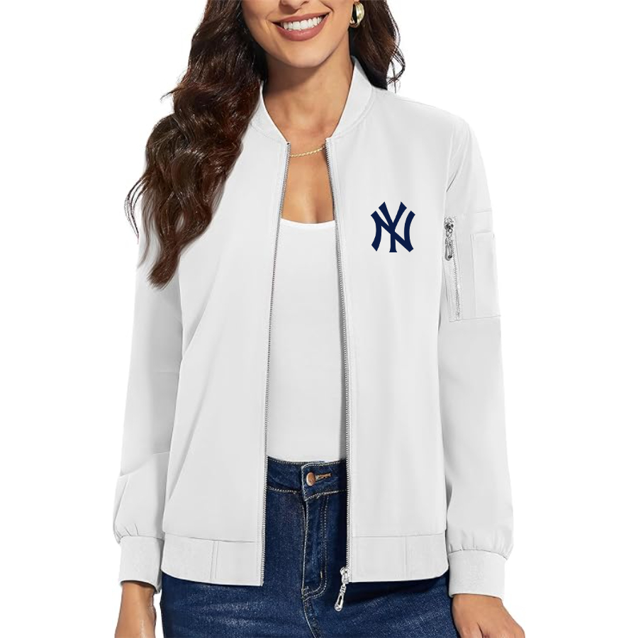 Women's New York NY Yankees  Premium Bomber Jacket with Polished Detailing and Functional Sleeve Pocket Modern Luxury Outerwear