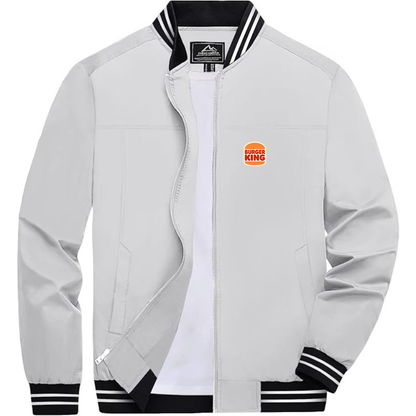 Men's Burger King Lightweight Zip-Up Bomber Jacket with Ribbed Collar and Cuffs Versatile Casual Outerwear