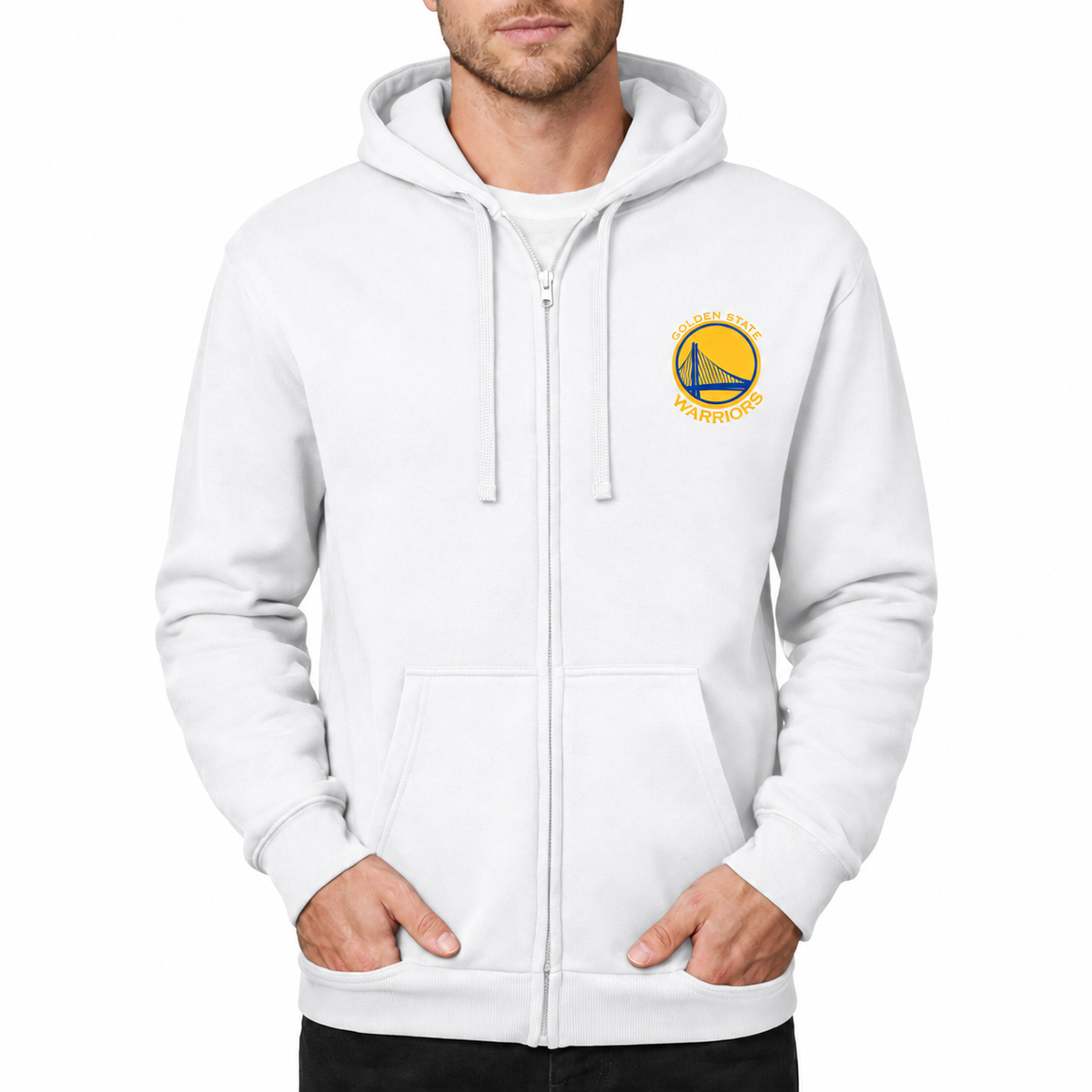 Men's Golden states warrior yellow Zipper Hoodie - White
