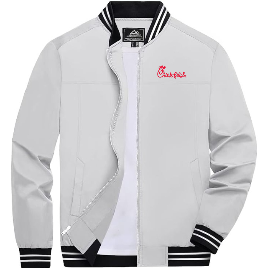 Men's Chick-fil-A Lightweight Zip-Up Bomber Jacket with Ribbed Collar and Cuffs Versatile Casual Outerwear