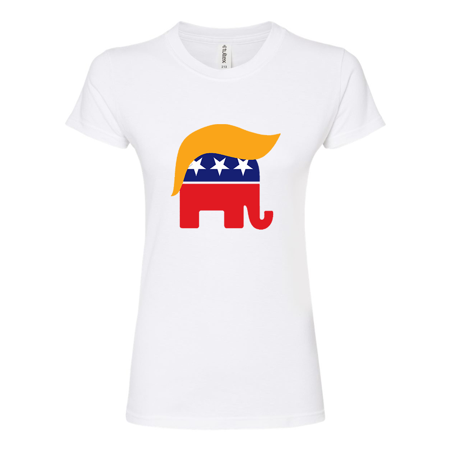 Women's Donald Trump Hair Elephant Round Neck T-Shirt