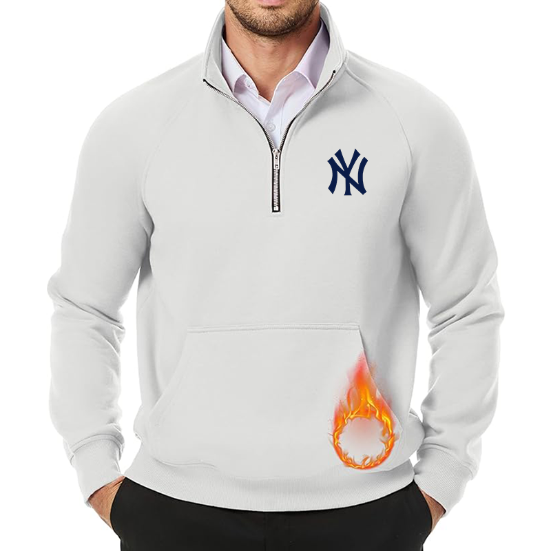 Men's New York NY Yankees JMIERR Quarter Zip Pullover Heavy Sweatshirts Warm Fleece Sweatshirt Polo