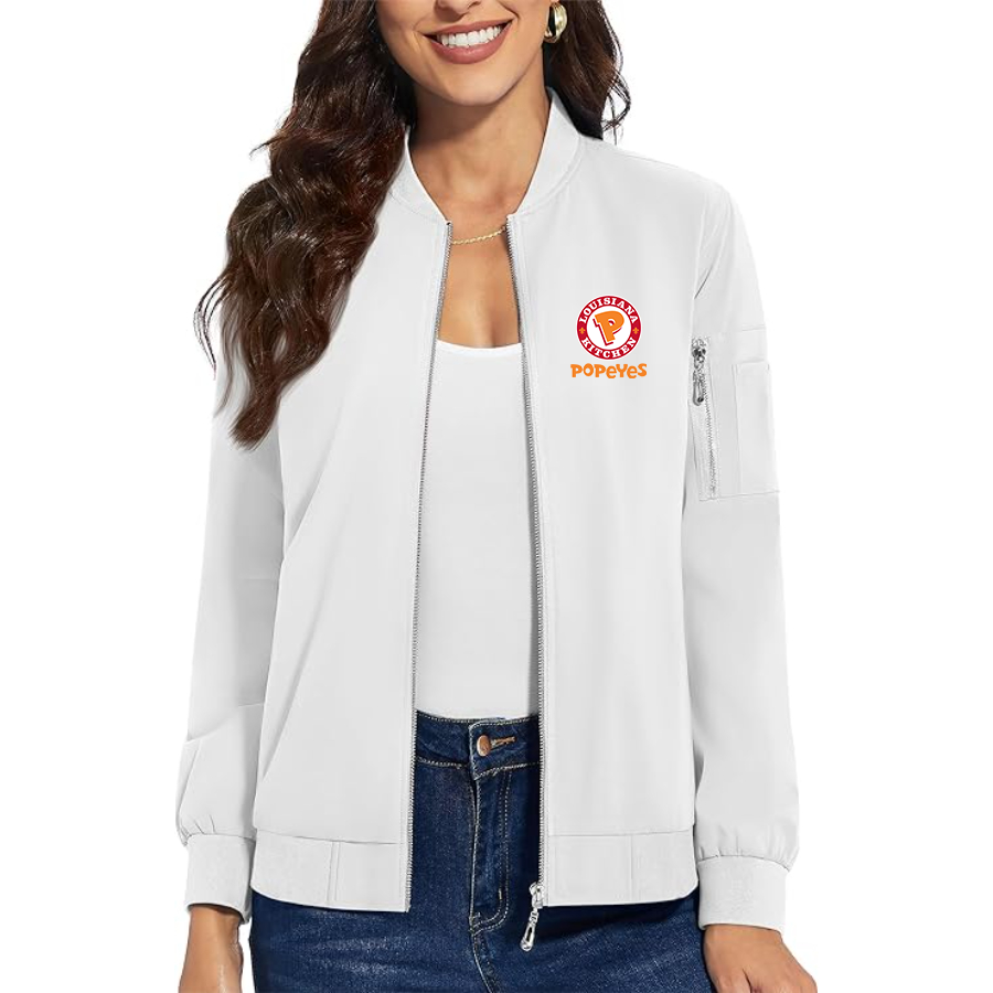 Women's Popeyes Louisiana Kitchen Premium Bomber Jacket with Polished Detailing and Functional Sleeve Pocket Modern Luxury Outerwear