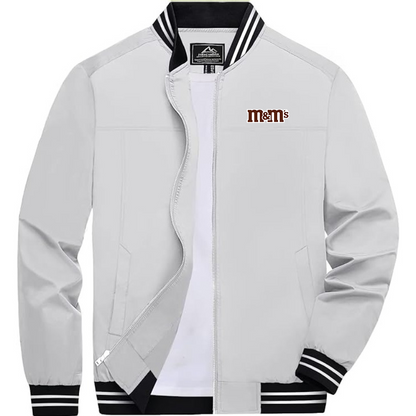 Men's M&M_s Lightweight Zip-Up Bomber Jacket with Ribbed Collar and Cuffs Versatile Casual Outerwear