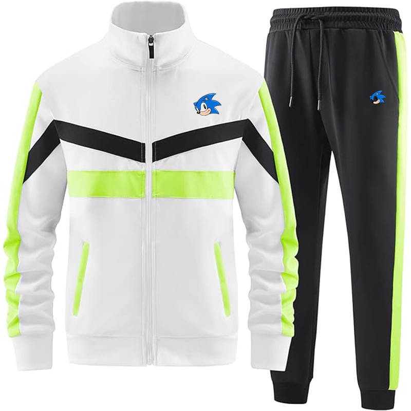 Men's Sonic the Hedgehog Casual 2 Piece Tracksuit Sets Long Sleeve Full Zip Jacket and Sweatpants Sport Outfits Sweatsuits