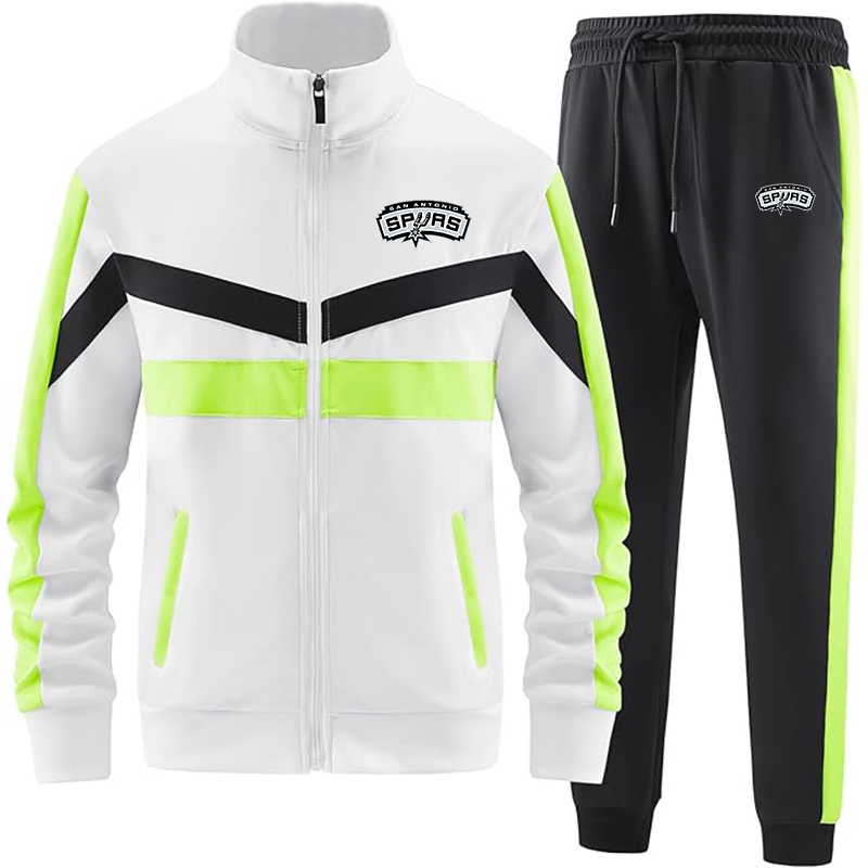 Men's  San Antonio Spurs   Casual 2 Piece Tracksuit Sets Long Sleeve Full Zip Jacket and Sweatpants Sport Outfits Sweatsuits