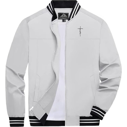 Men's Faith Lightweight Zip-Up Bomber Jacket with Ribbed Collar and Cuffs Versatile Casual Outerwear