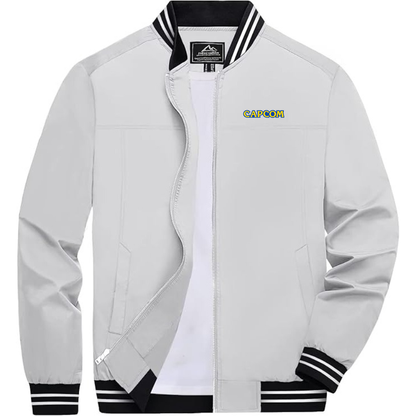 Men's Capcom  Lightweight Zip-Up Bomber Jacket with Ribbed Collar and Cuffs Versatile Casual Outerwear