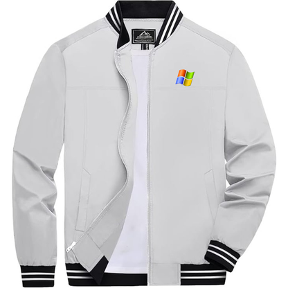 Men's Microsoft Lightweight Zip-Up Bomber Jacket with Ribbed Collar and Cuffs Versatile Casual Outerwear