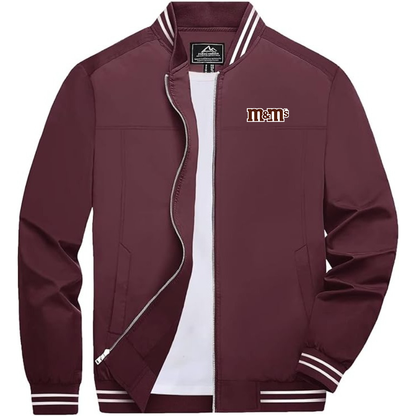 Men's M&M_s Lightweight Zip-Up Bomber Jacket with Ribbed Collar and Cuffs Versatile Casual Outerwear