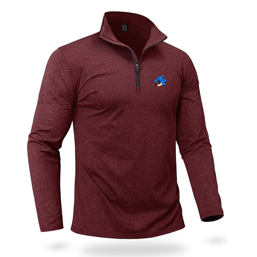 Men's  Sonic the Hedgehog Quarter Zip Pullover Premium Fleece Lined Heather Long Sleeve Golf Shirts Midweight 1/4 Half Zip Sweatshirts