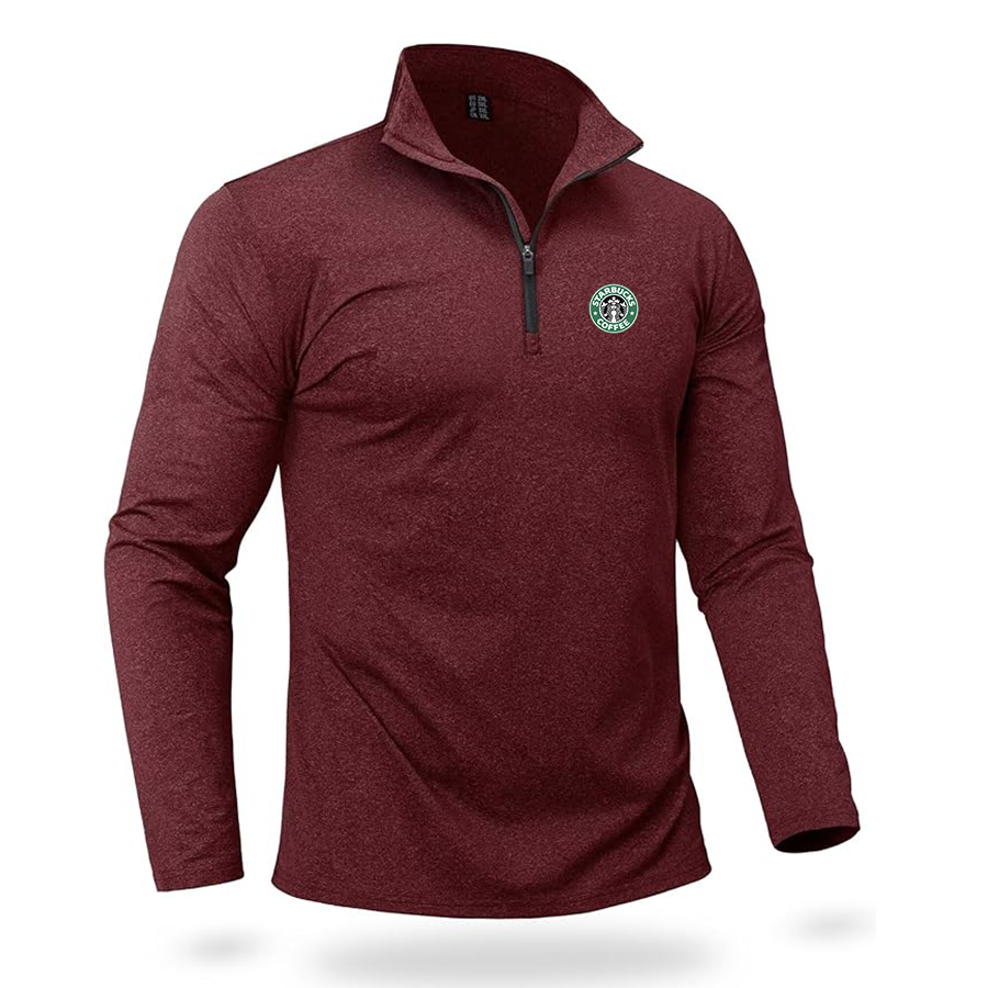Men's  Starbucks Coffee  Quarter Zip Pullover Premium Fleece Lined Heather Long Sleeve Golf Shirts Midweight 1/4 Half Zip Sweatshirts