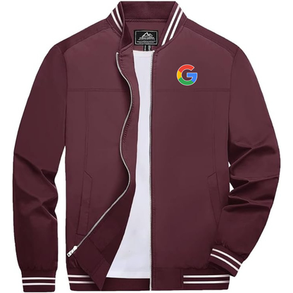 Men's Google Lightweight Zip-Up Bomber Jacket with Ribbed Collar and Cuffs Versatile Casual Outerwear