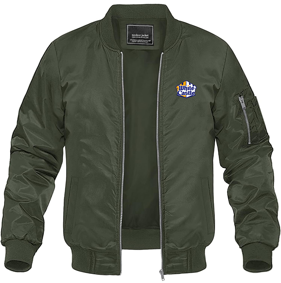 Men's White Castle Lightweight Bomber Jacket Windbreaker Softshell Varsity Jacket