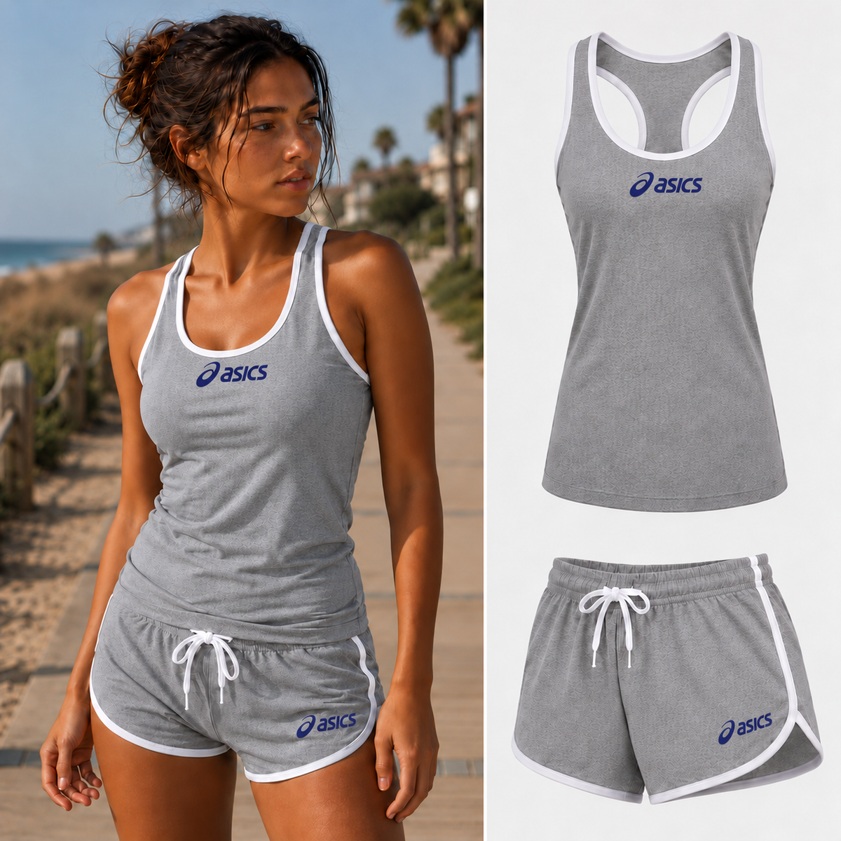 Women's ASICS Tank Top and Shorts Set, gray