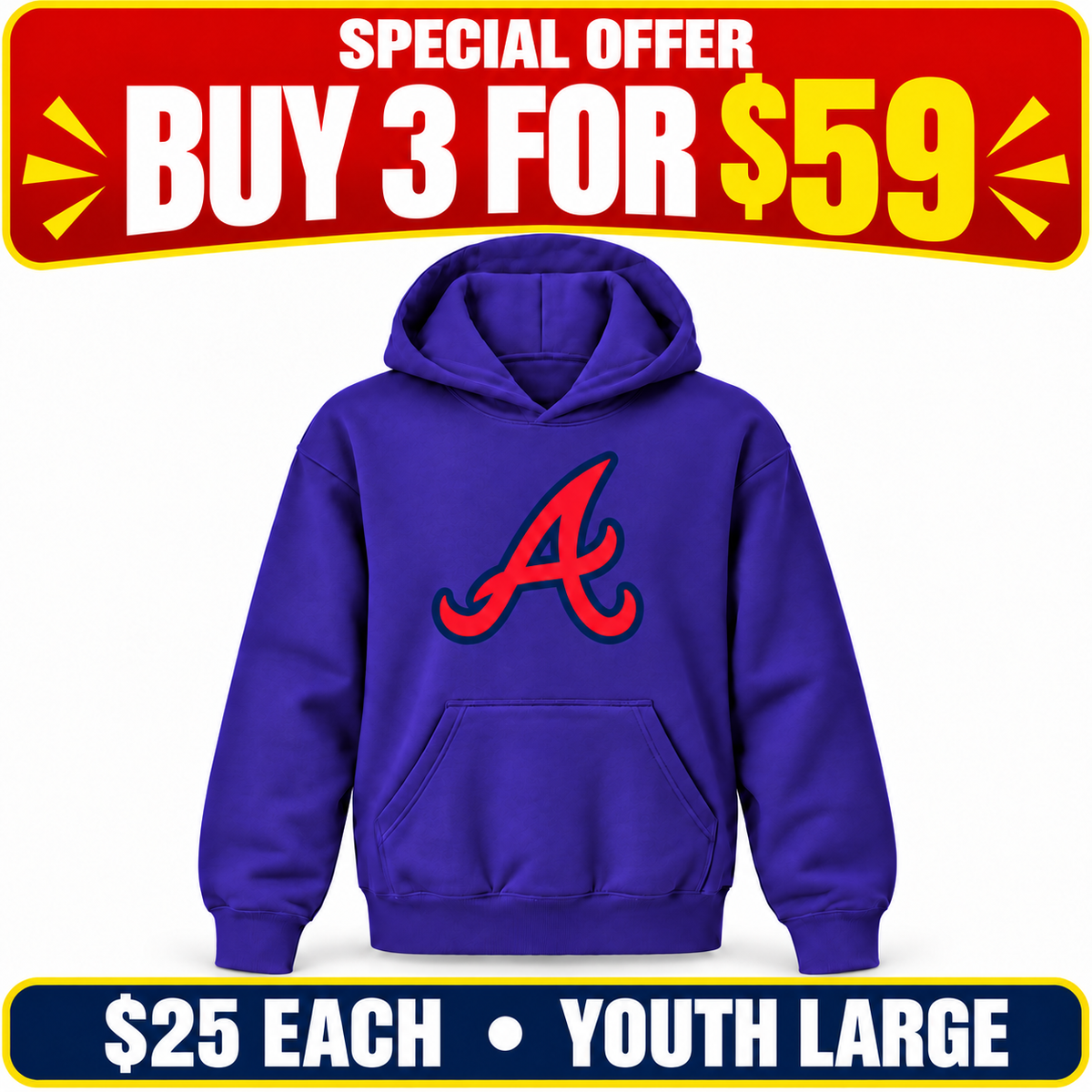 atlanta braves sale purple; Special offer: buy 3 for $59. $25 each. Youth Large.