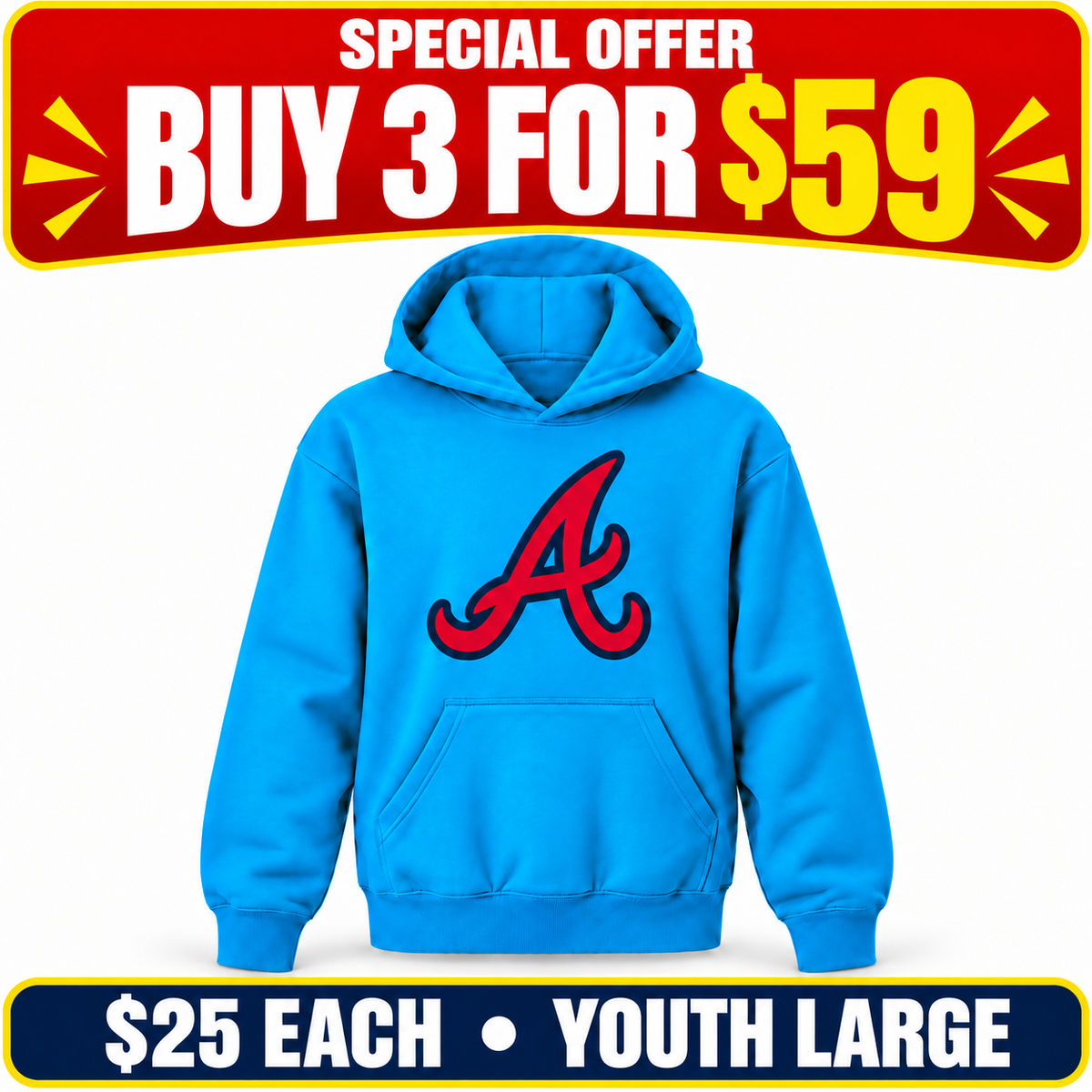 atlanta braves sale turquoise; Special offer: buy 3 for $59. $25 each. Youth Large.