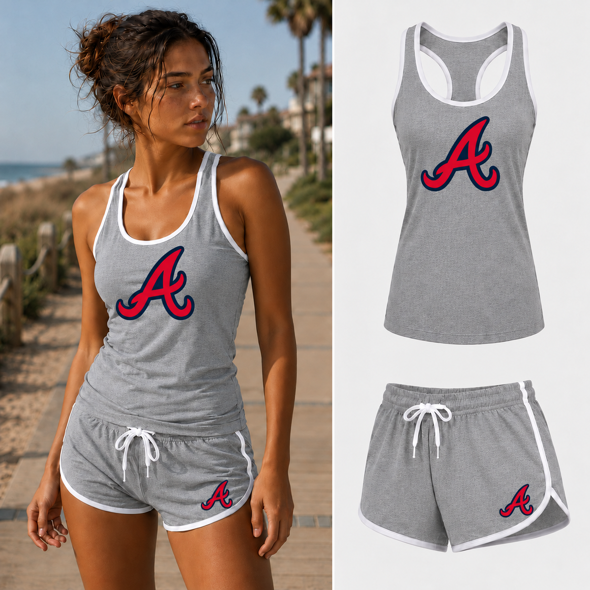 Women's Atlanta Braves Tank Top and Shorts Set, Gray