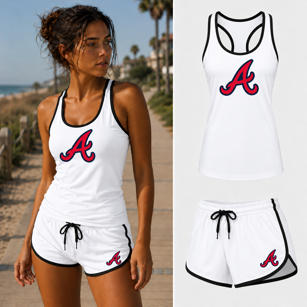 Women's Atlanta Braves Tank Top and Shorts Set, White
