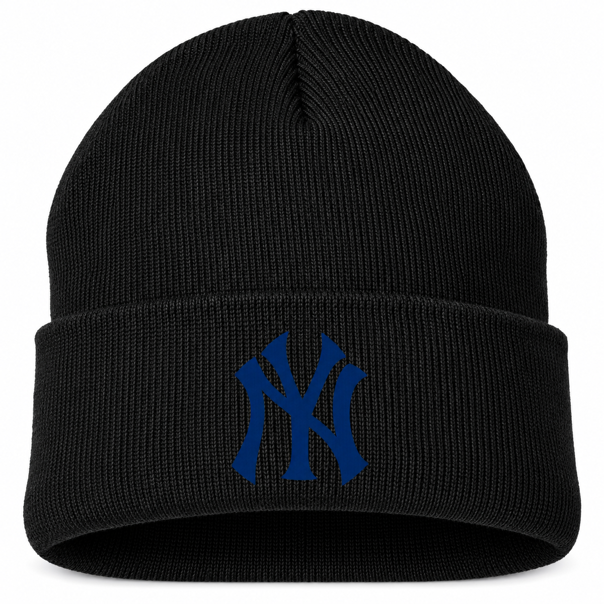 Black New York Yankees beanie hat - DTF print close-up
