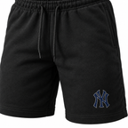 Black New York Yankees fleece shorts - DTF print close-up