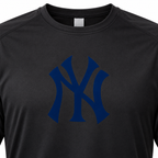 Black New York Yankees polyester T-shirt - DTF print close-up