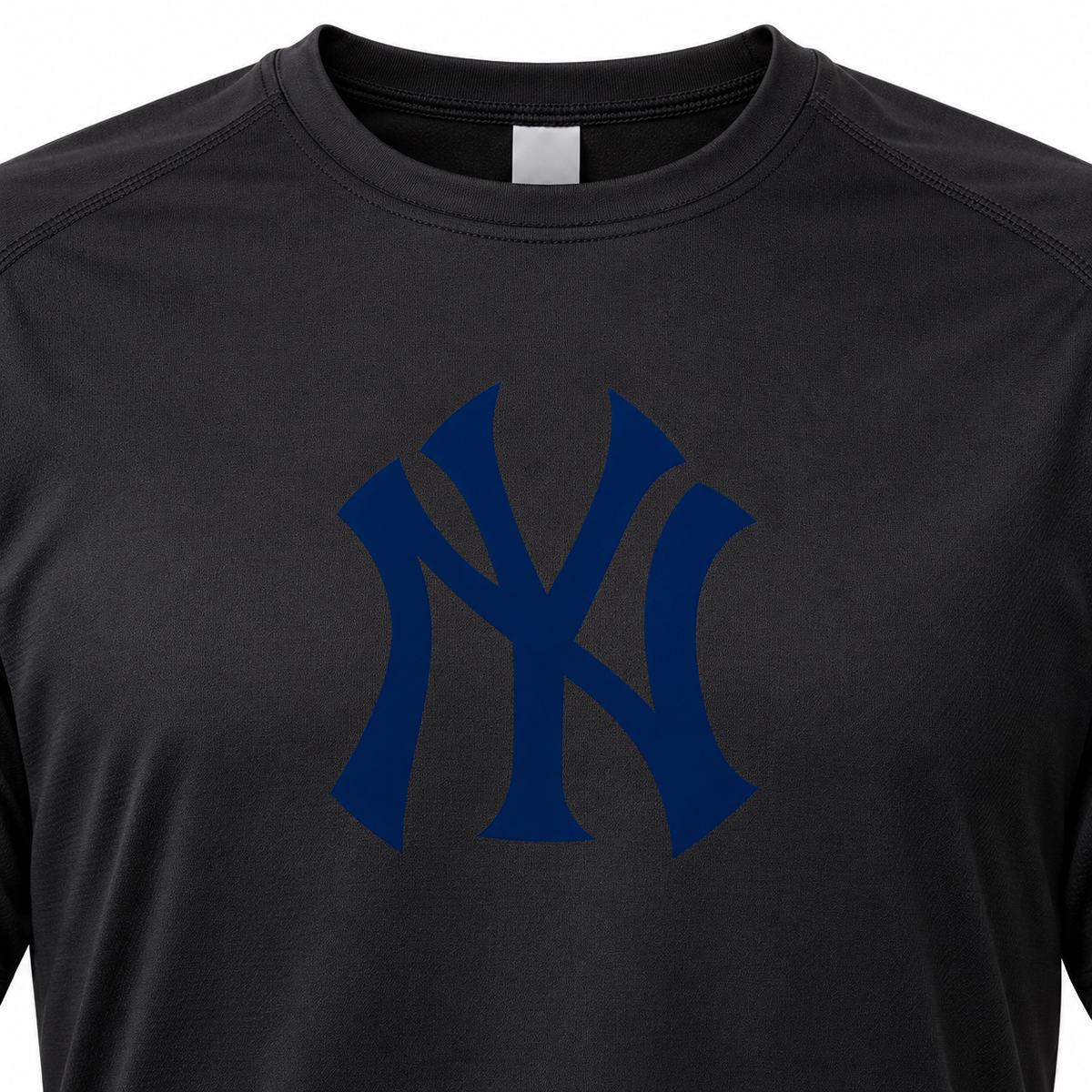 Black New York Yankees polyester T-shirt - DTF print close-up